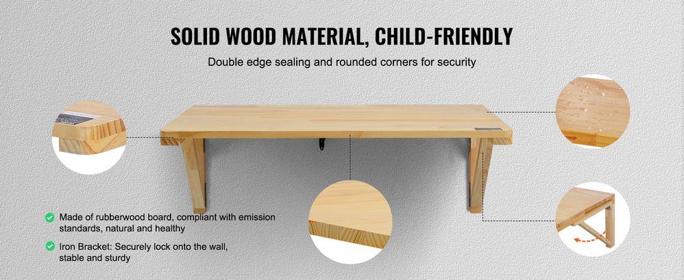 TikTokShopBlackFridayVEVOR Wall Mounted Folding Table, 31.5" x 23.62" Wall Mount Drop Leaf Table, Wooden Floating Desk with Iron Bracket, Fold Down Desk for Small Spaces, Home Office, Dining, Laundry Room, Kitchen, Bar