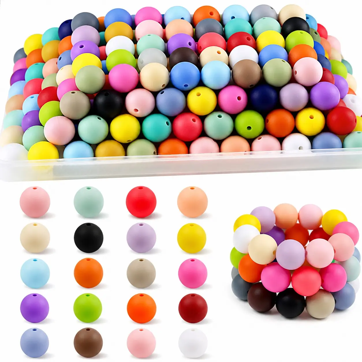 150Pcs 15mm Silicone Spacer Beads for Beadable Pens with Storage Box, Bead Assortment, 30 Colors Round Silicone Beads for DIY Beaded Pens, Keychains, Bracelets Jewelry Making, DIY Beading Accessories, Jewelry Making Supplies, Beads for Crafts