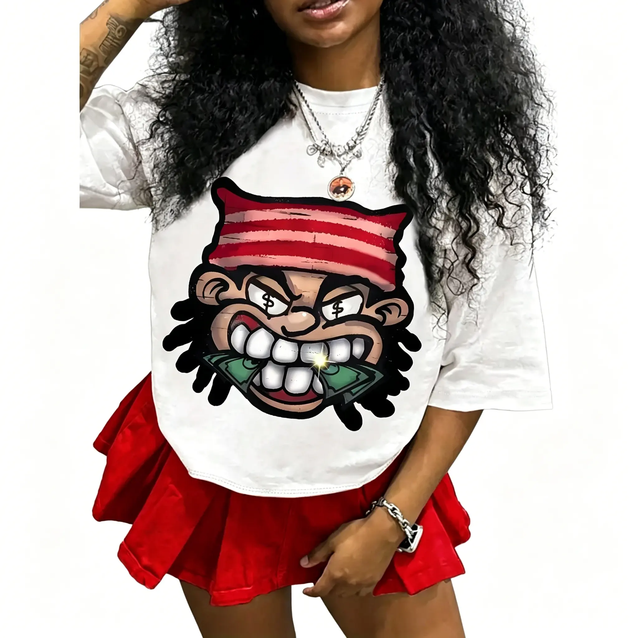 "Cute Cartoon Money Face Print" Graphic Unisex Tee |   All-Season Breathable Top