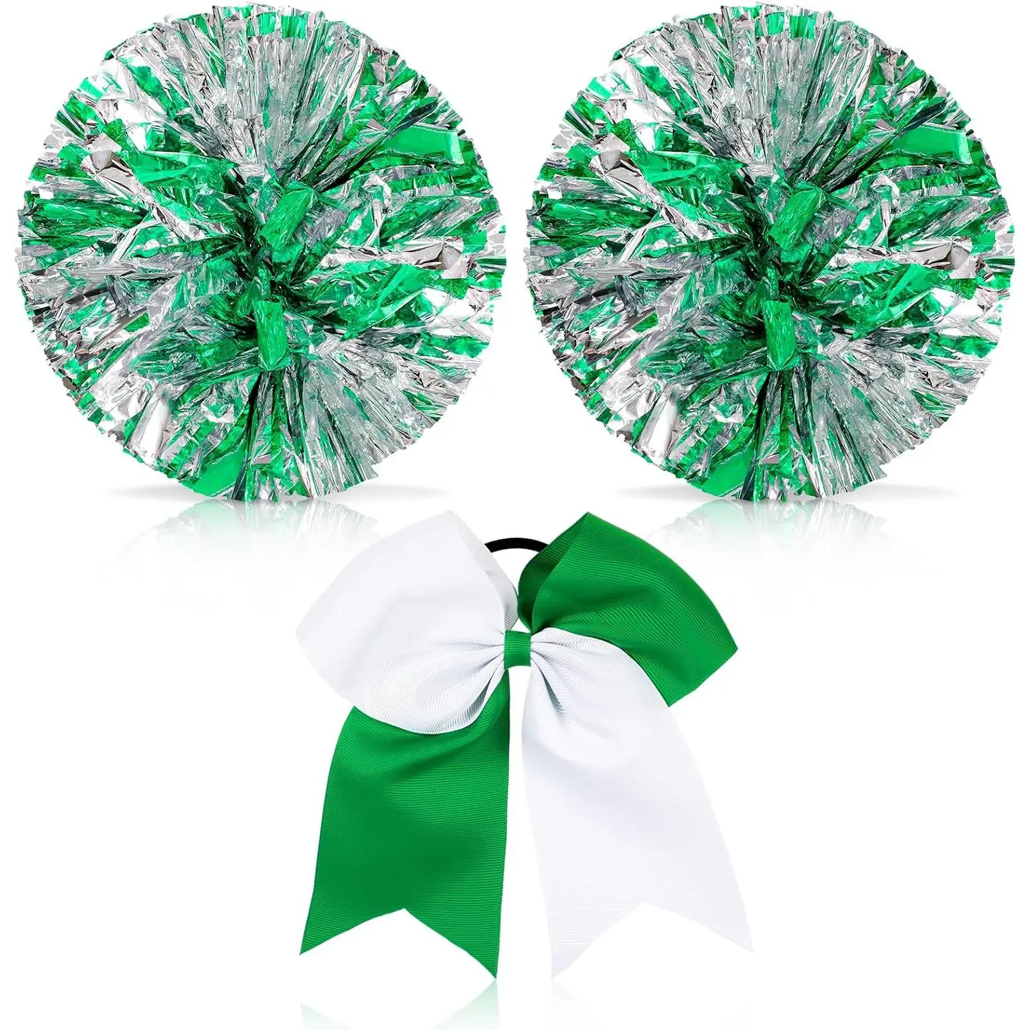 12 Inch Cheerleading Pom Poms and Large Cheerleader Hair Bow Large Metallic  Cheerleader Pom Poms for  Team Spirit Cheering