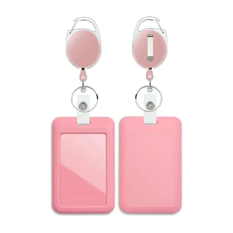 Id Badge Holder With Badge Reel Retractable Card Holder Keychain Name Badge Identification Card Sleeve Clip Easy To Pull