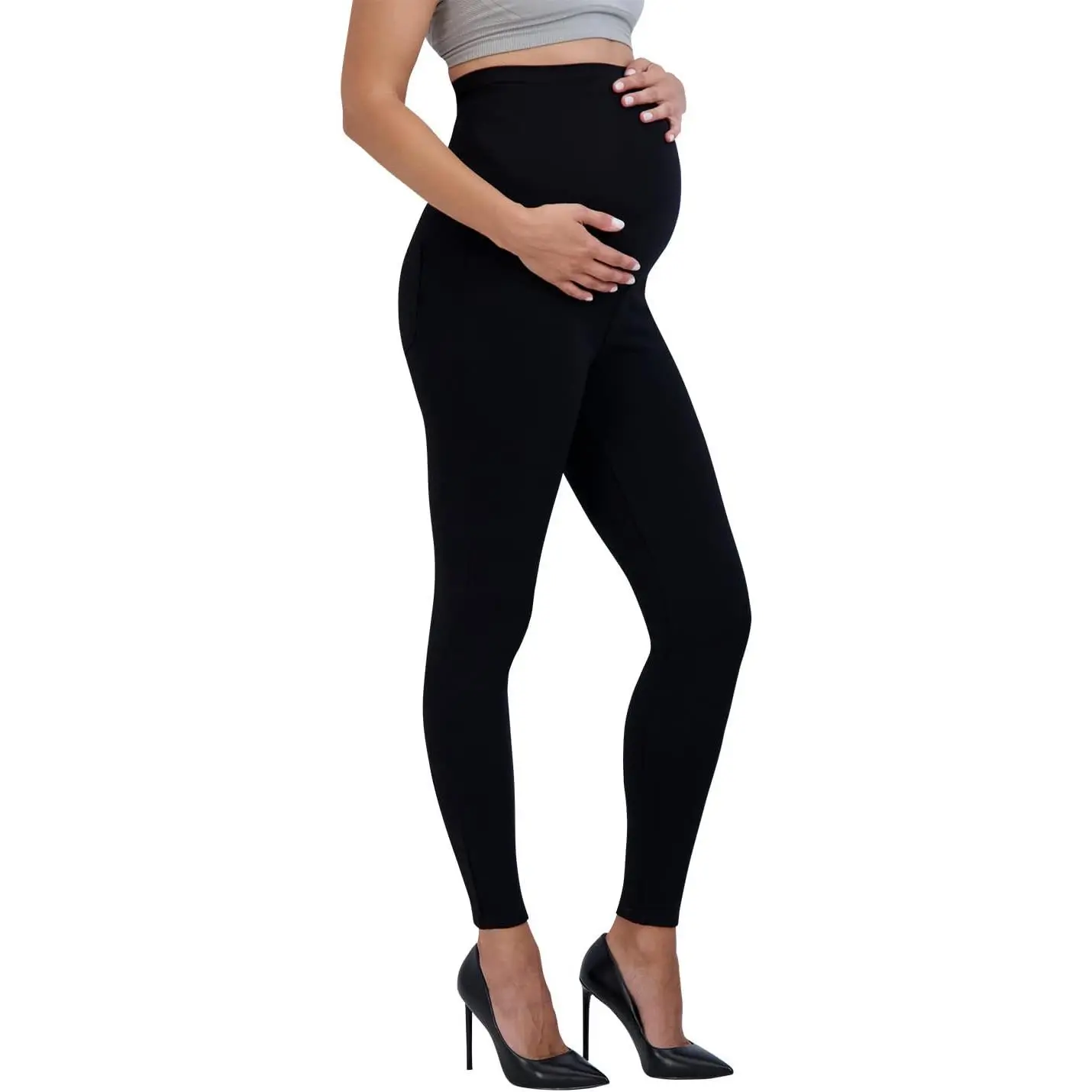 Women’s Ponte Maternity Leggings with Pockets – Maternity and Pregnancy Clothes  Fall and Winter – 28" Inseam postpartum essentials clothing belly tummy control yoga