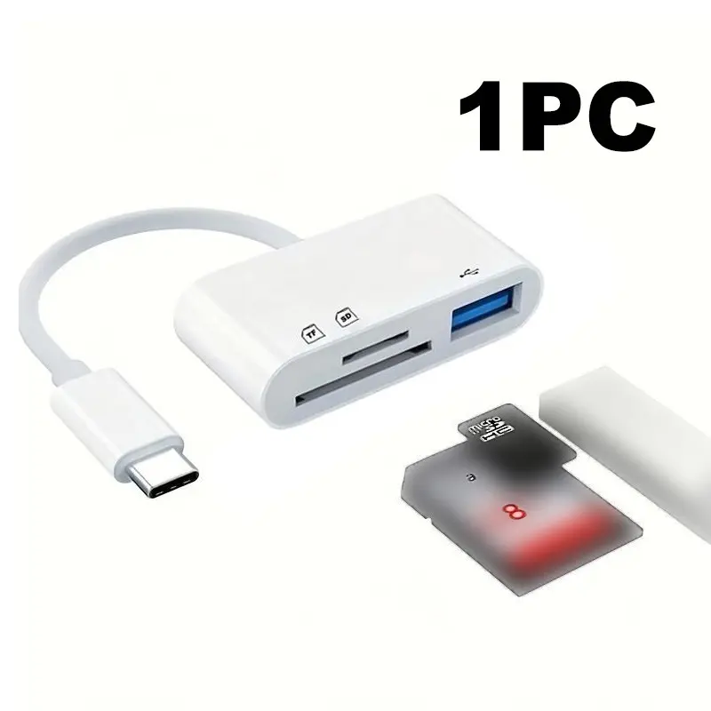 Three-in-One USB-C Micro SD Card Reader Adapter, USB-C SD Card Reader, USB C Dongle, Memory Card Reader, Compatible with iOS Pro and Other Type C Devices, Model Gs-P006, USBC SD Card Reader