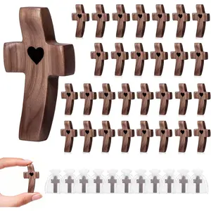 30-Pack Wooden Cross Fidget Handmade Pocket Wood Crosses Encouragement Gift Relieve Anxiety Inspirational Easter Gift for Christian Faith Prayer Valentines Day Gifts