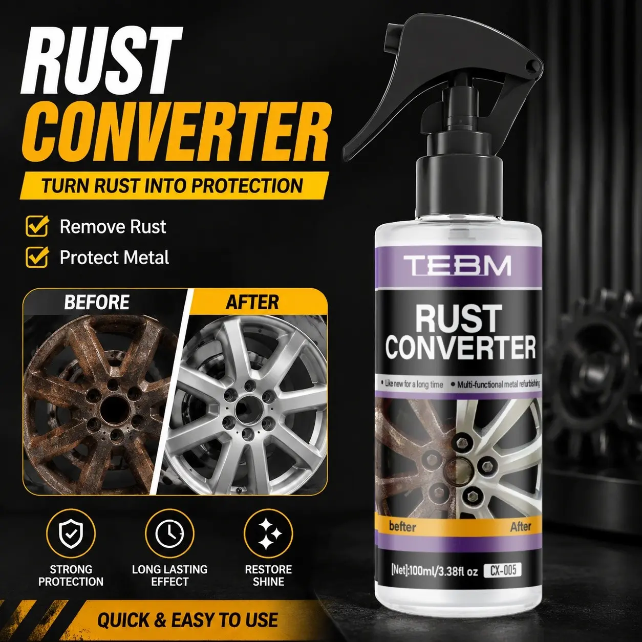 Car/metal Rust Remover Spray, Quick Rust Dissolver, DIY Friendly, Metal and Car Rust Renovation, Instant Rust Removal, No Scrubbing Needed