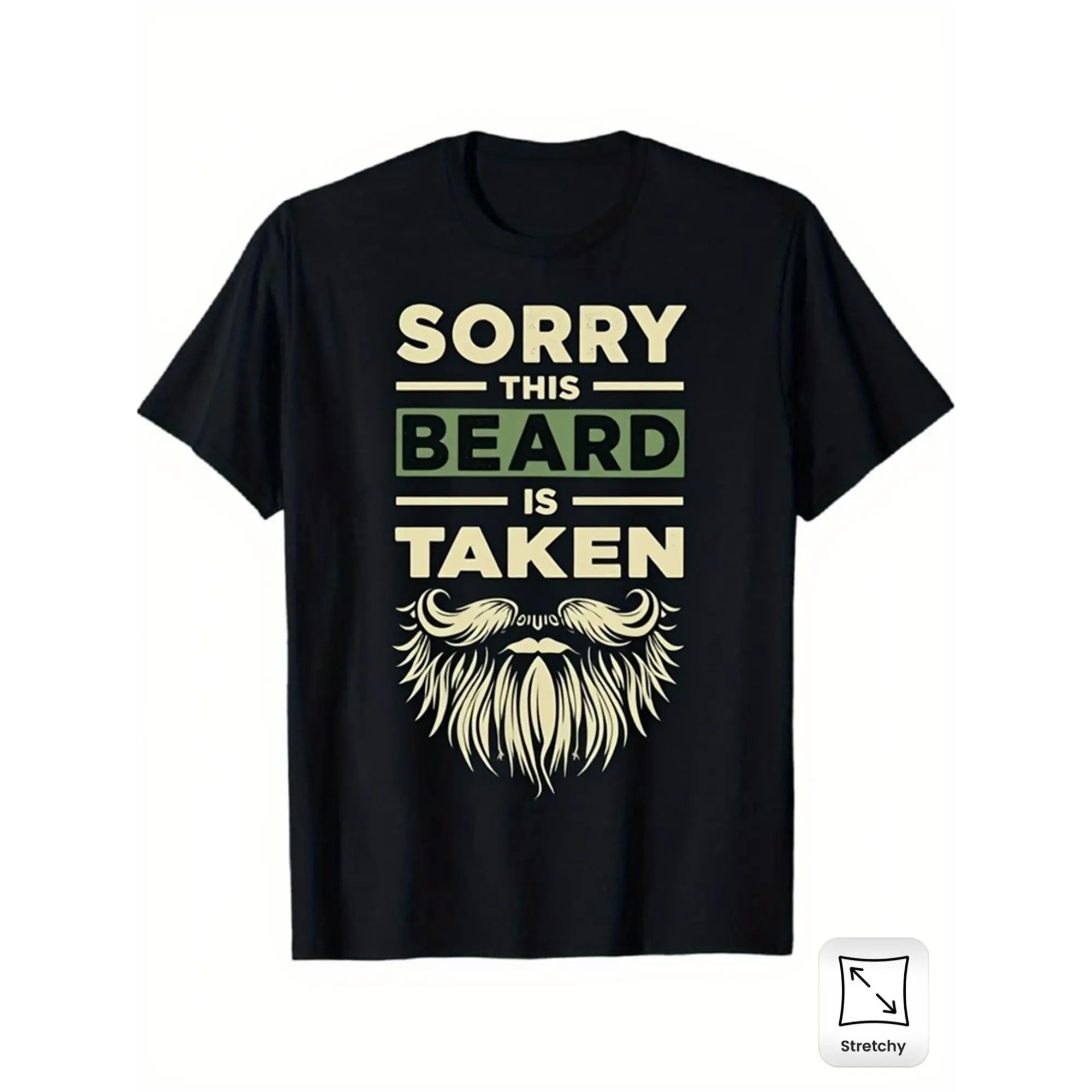Mens Black Sorry This Beard Is Taken Beard Print T-Shirt |   Funny Mustache & Beard Design, Soft Stretch, Relaxed Fit, Casual Crew Neck, Perfect for Daily Wear & Travel, Unisex Statement Top, Plus Size