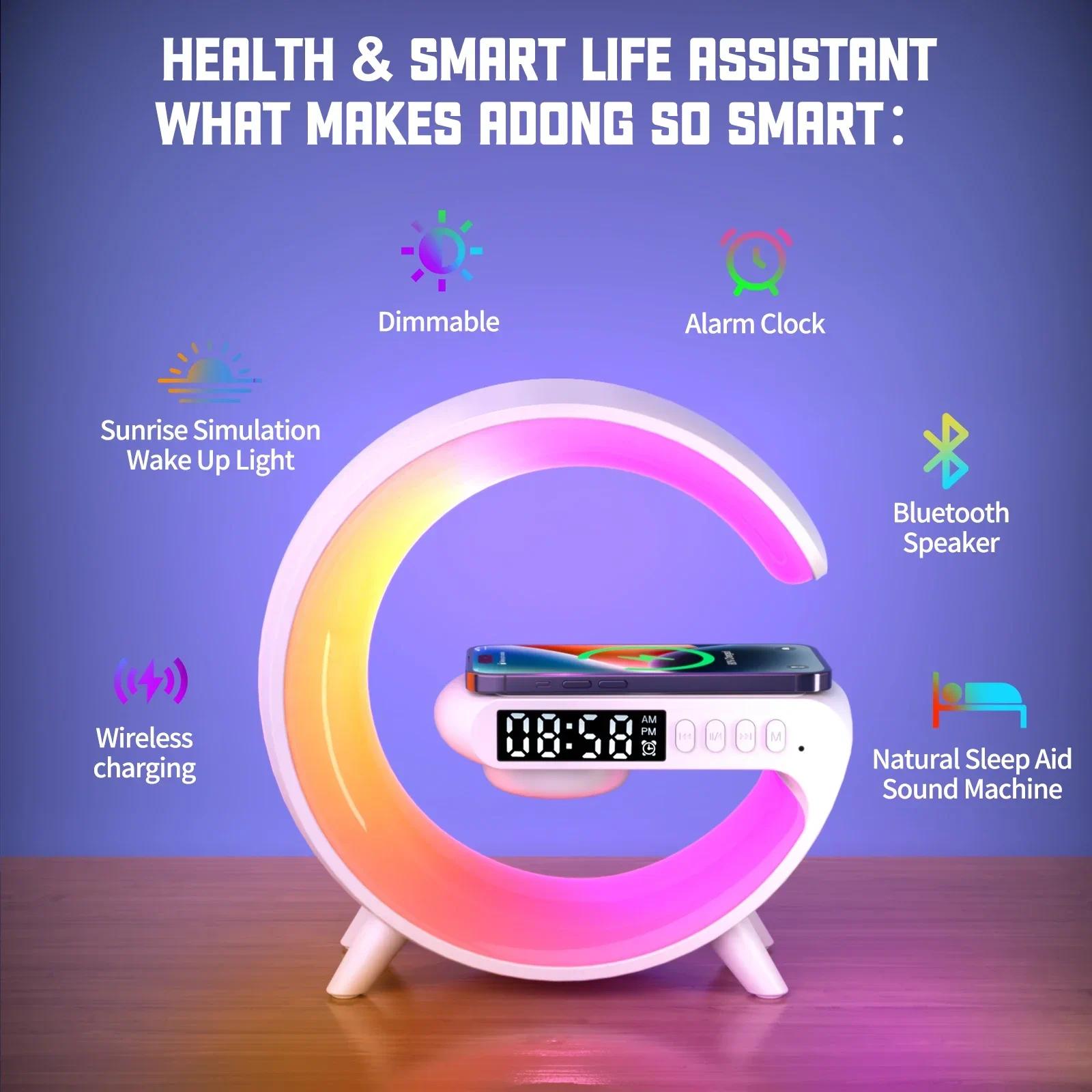 Multifunction RGB Light Bluetooth Speaker Alarm Clock 15W Wireless Charger Stand Pad Fast Charging Station cute multifunctional Multifunction RGB Light Bluetooth Speaker Alarm Clock 15W Wireless Charger Stand Pad Fast Charging Station cute multifunctional
