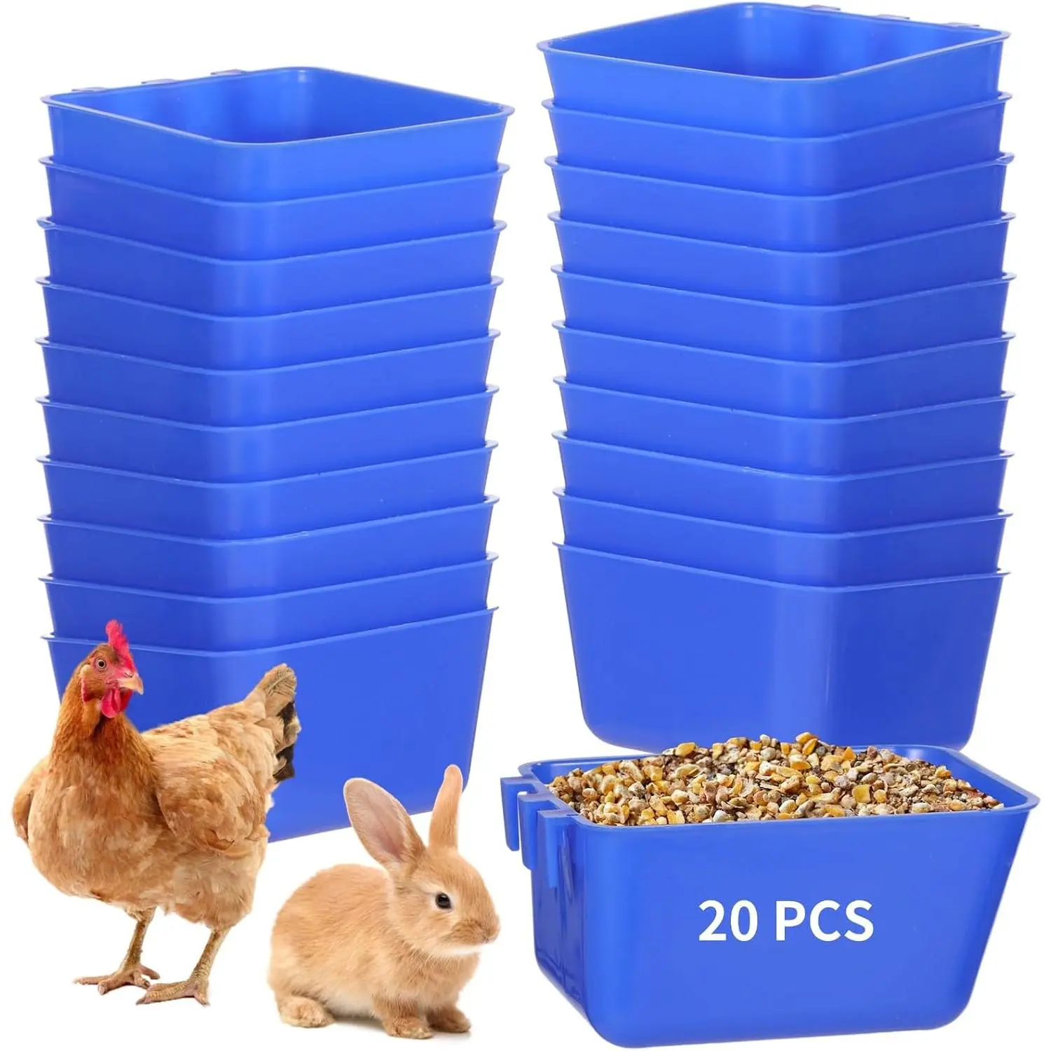 20 Pcs Cage Cups 16 oz Chicken Feeder Waterer Birds Feeders Hanging Bunny Cage Feeder Chicken Water Bowl Feeding Seed Bowl for Pet Parrot Rooster Parakeet Gamefowl Poultry Pigeon Wire Cage