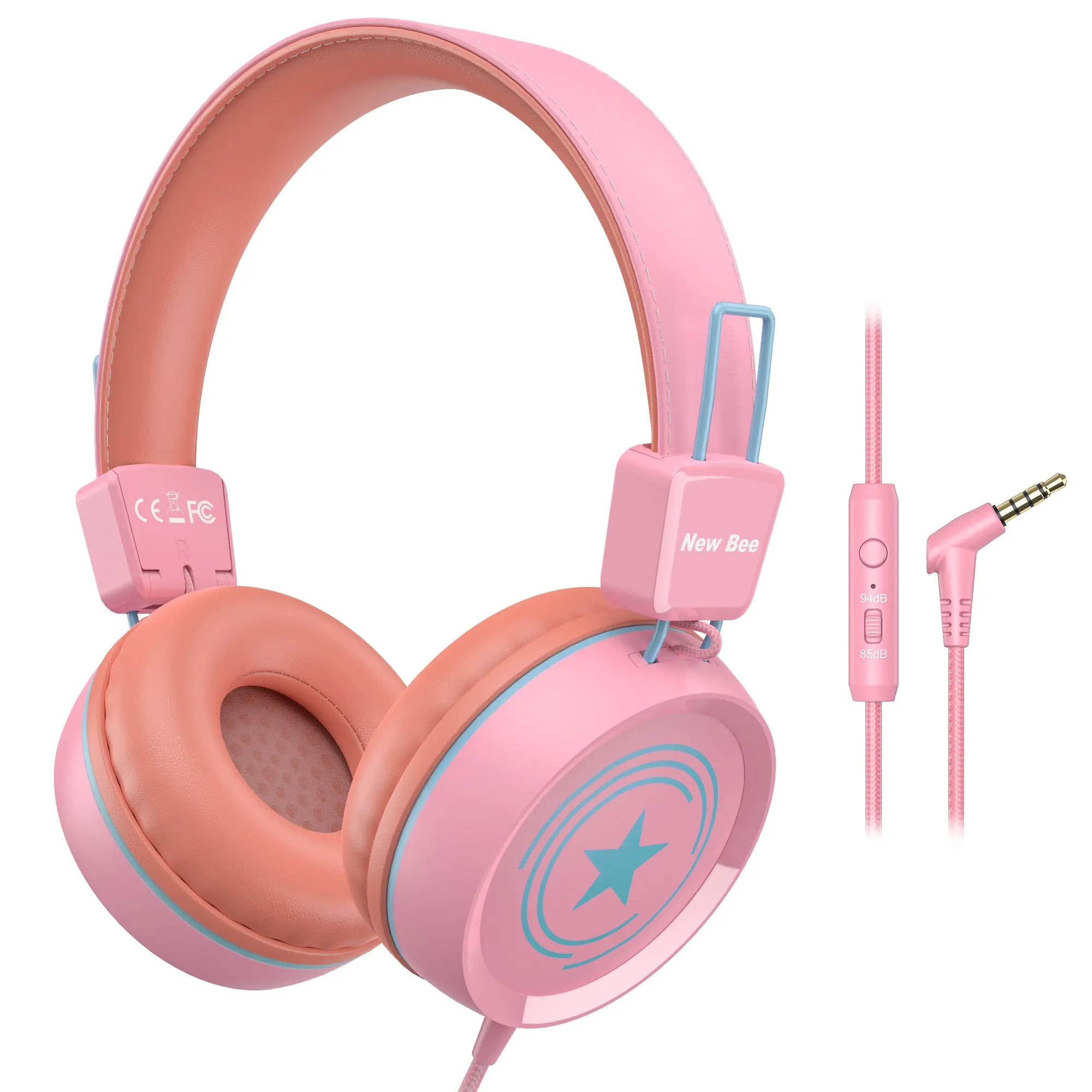 New Bee Kids Wired Headphones Kh20, Headphones Jack, 85db Volume Limiter, Audio Sharing, Foldable, Adjustable, Stereo, Active Noise Cancellation, Advanced Noise Canceling, School/tablet/PC Compatible