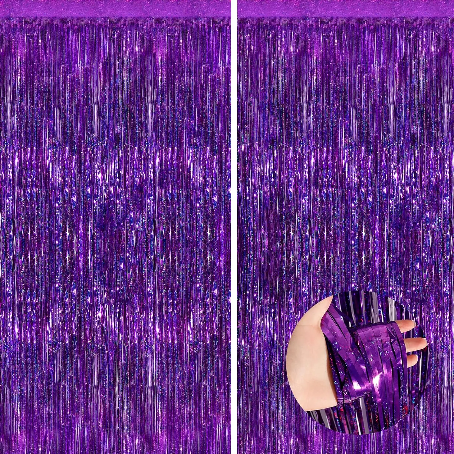 Purple Metallic Tinsel Foil Fringe Curtains, Party Streamer for Birthday Party Decorations, Halloween Decor, Foil Curtain Backdrop for Bachelorette Party
