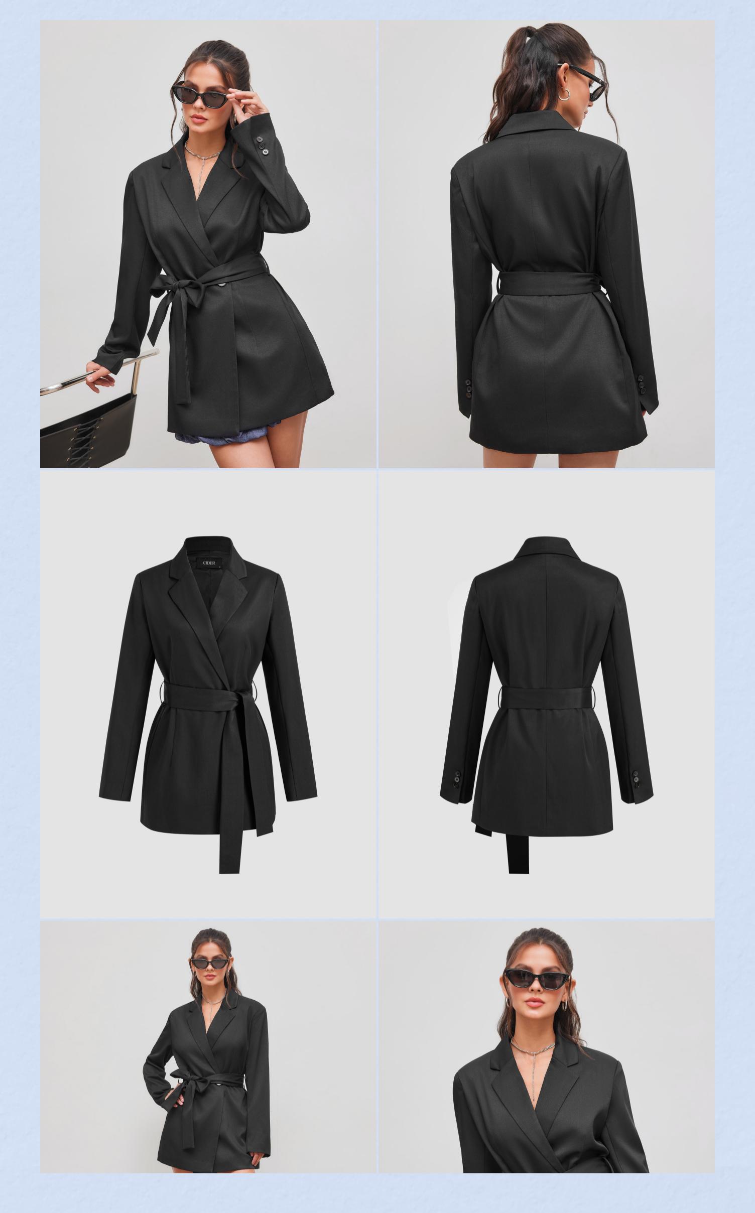 Cider [size 2-10] Jersey Collar Solid Long Blazer With Belt