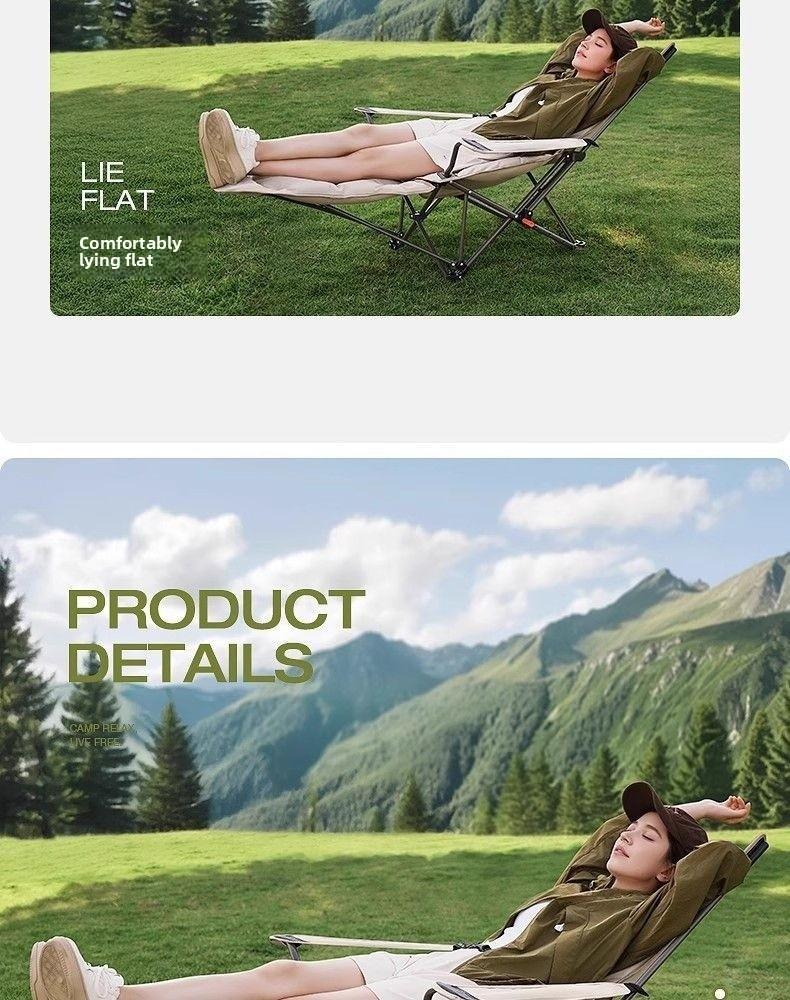 Foldable 4-Position Adjustable Lounge Chair with Armrests Thickened for Outdoor Indoor Use Portable Recliner for Camping Office Resting
