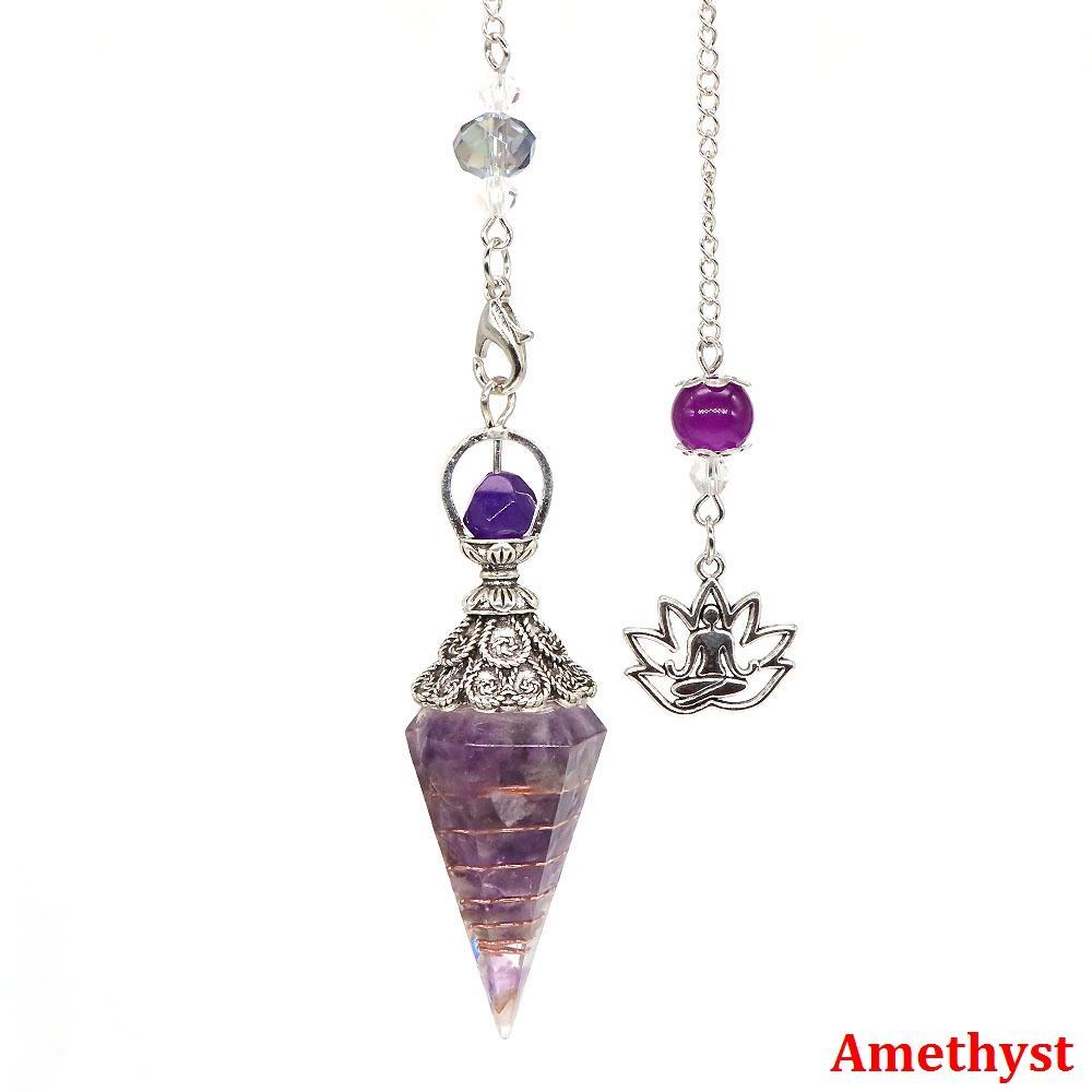 Natural Crystal Dowsing Pendulum Reiki Stone Chips Orgone Pendulums Hexagonal Pointed Reisin Spiritual Pendulo for Divination