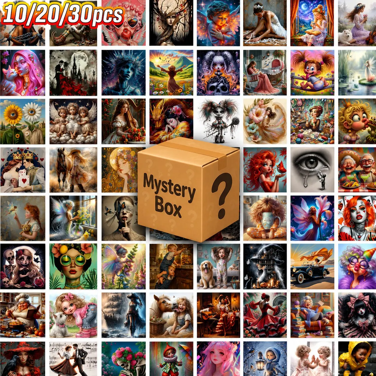 10/20/30‑Piece Mystery Box Diamond Painting Set, 20×20cm Full Drill Random Mixed Patterns, Group DIY Handcraft Activity, Craft Night Gathering Supplies, Bedroom Living Room Wall Decor, Relaxing Art Hobby Kit for Adults & Beginners