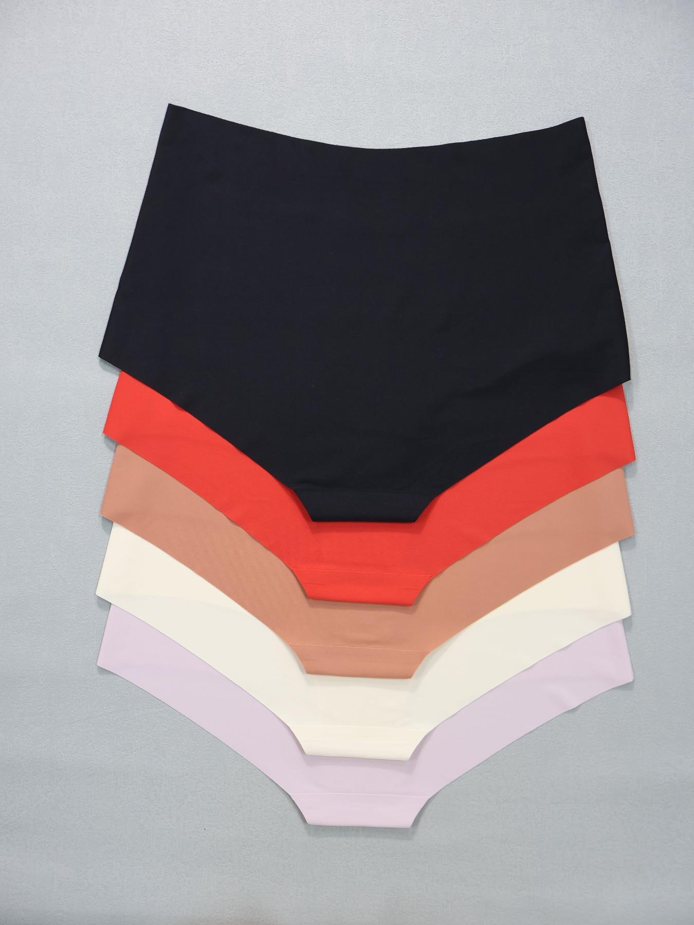 Plus Size Solid Color Nylon High Waist Knicker, Plus Size Seamless High Rise Panty, Women's Plus Underwear for All Seasons