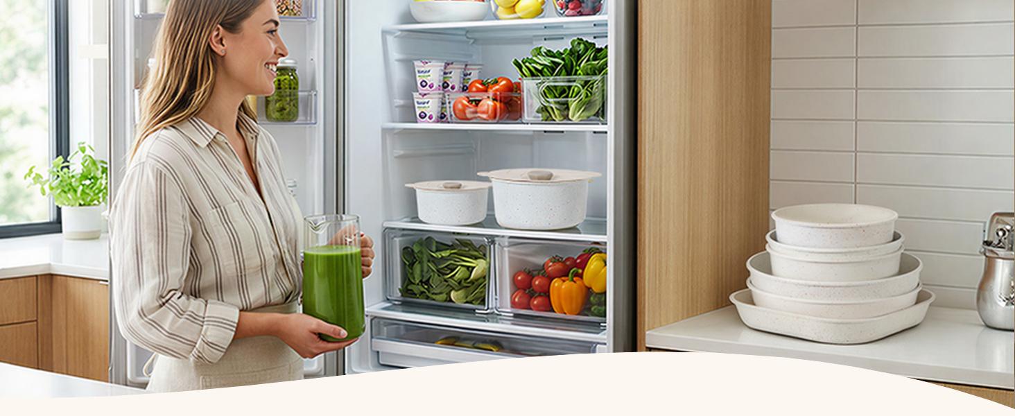 Nonstick Ceramic Cookware Set 20-Piece - Pots and Pans Set with Detachable Handle - RV Stackable Kitchen Cooking Set, Induction/Dishwasher/Oven Safe, with Frying, Cream White