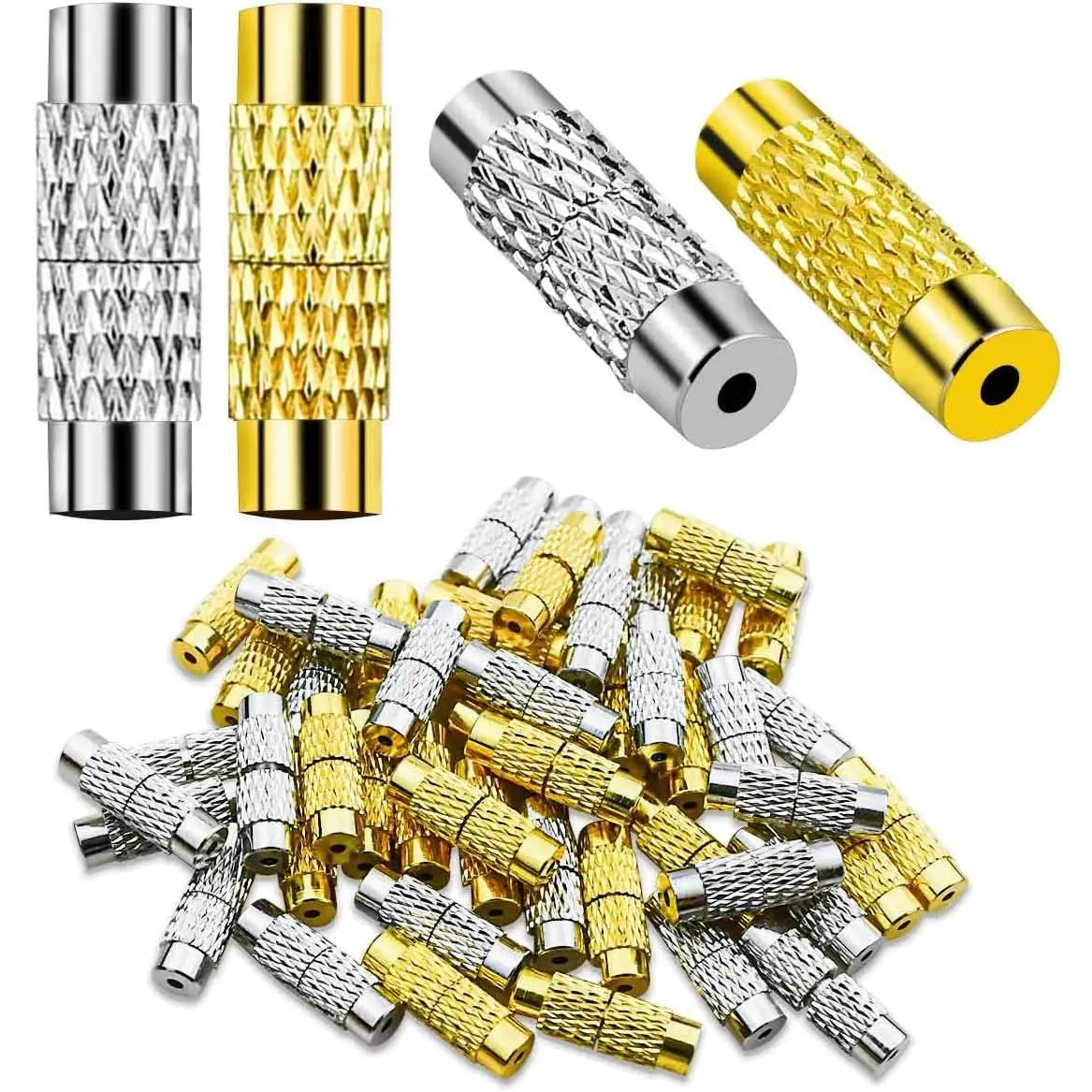50 count Brass Screw Twist Clasps for  Making - Barrel Clasp, Cord End Caps for DIY Bracelet and Necklace - Brass Barrel Tube Fastener,  End Tip Sets, Craft Supplies,  Beads