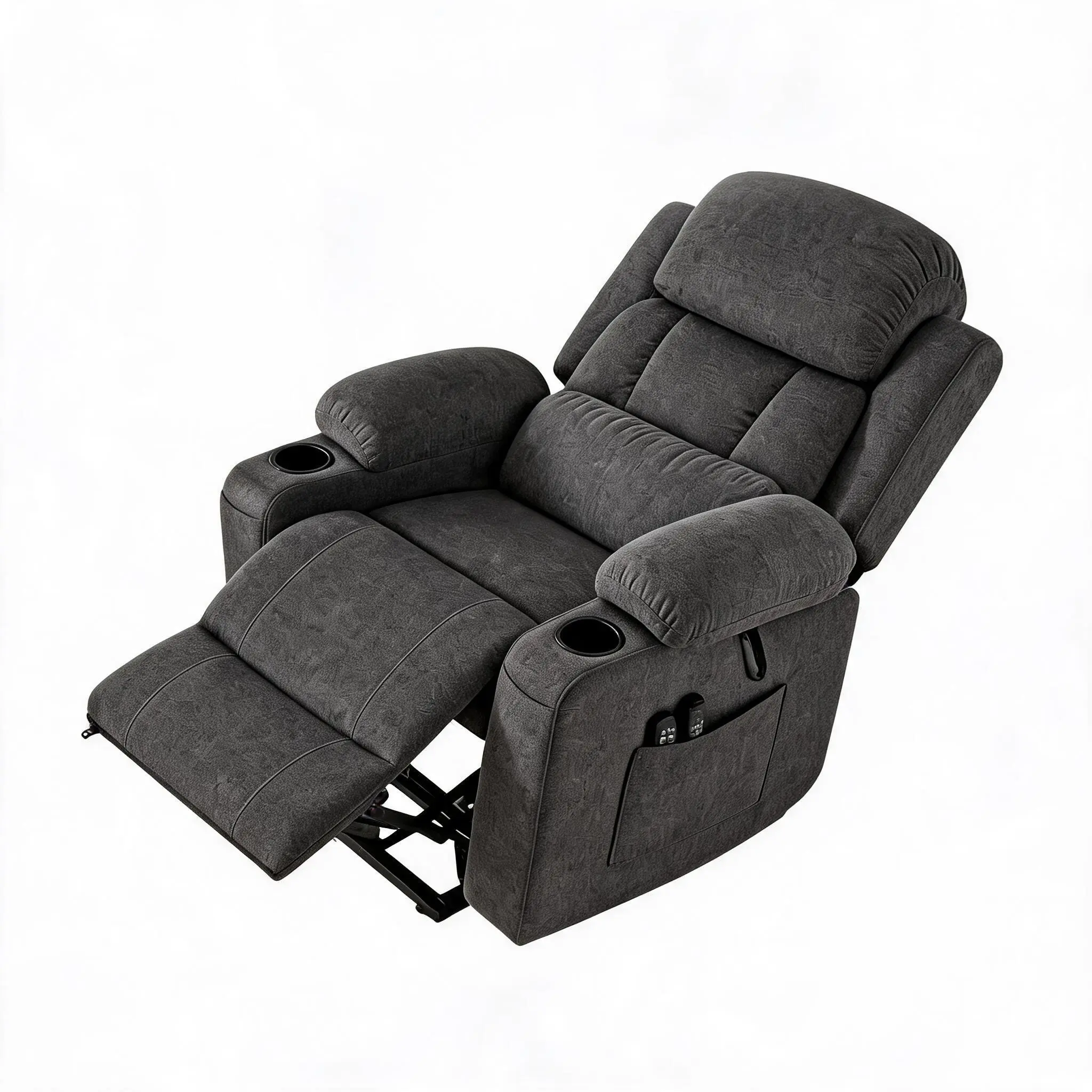 Oversized Electric Power Lift Recliner Chair for Seniors - Chenille Upholstery, Heat+Massage, Full Body Massage, USB Port, 2 Cup Holders, Side Pocket