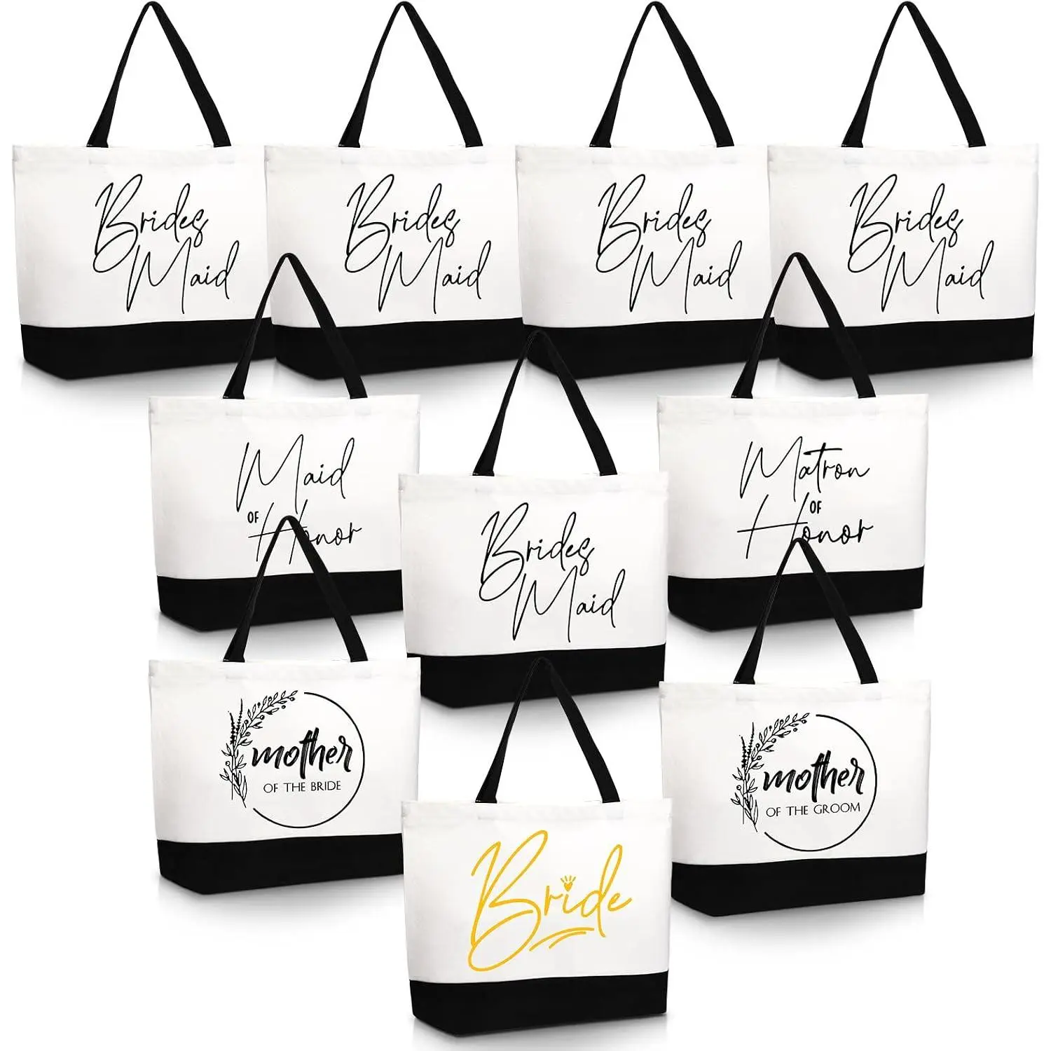 10 count Bridesmaid Tote Bags,Bridesmaid  Bags Wedding Canvas Tote Bag with Zipper Bride Bridesmaid Bags for Wedding Bridal Shower Bachelorette Proposal Party Favor Present