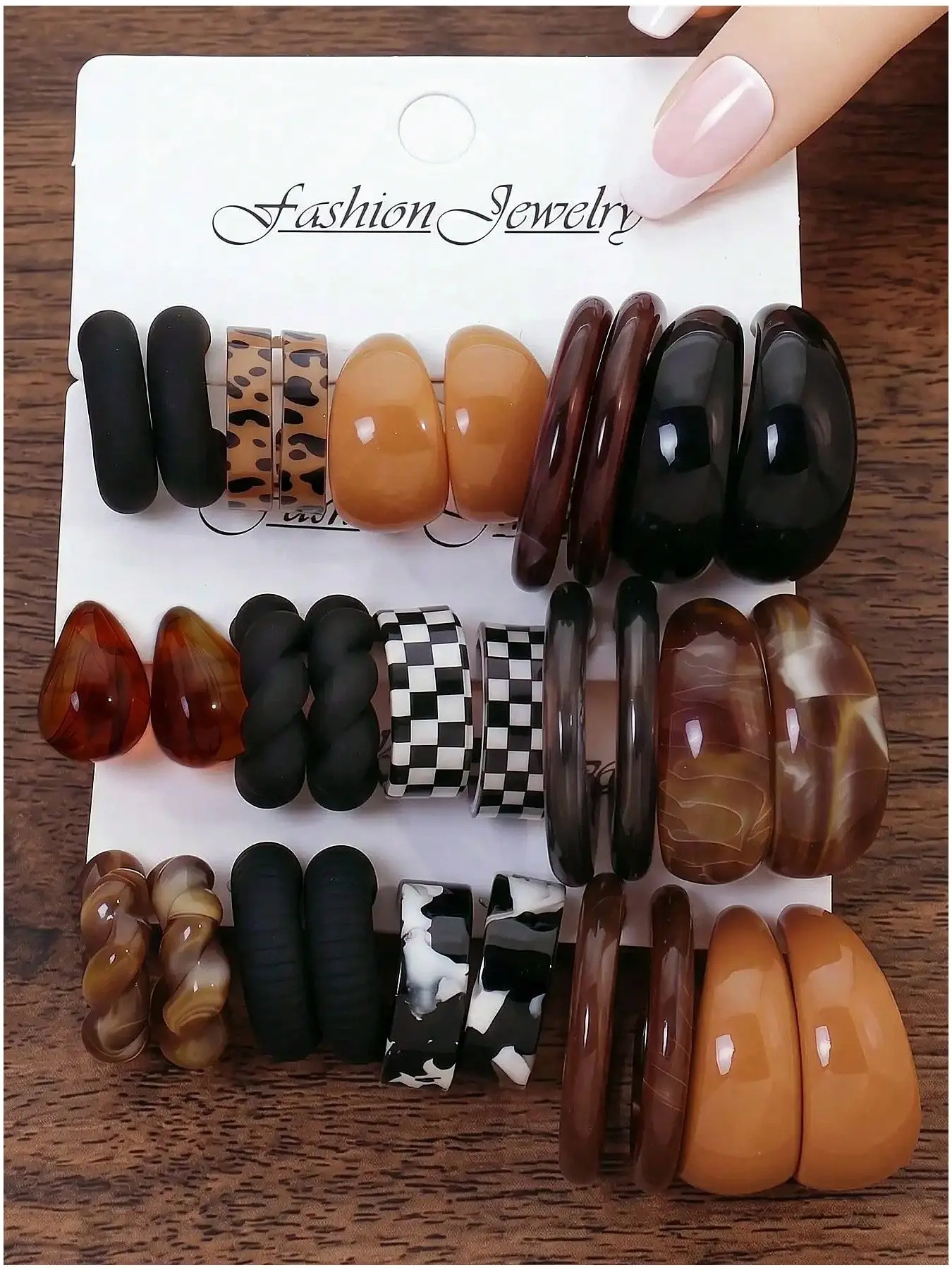 5 Pairs Fashion Statement Earrings Set for Women, Multicolor Acetate & Acrylic C-Shaped, Boho Daily Wear Jewelry for Party, Holiday & Date