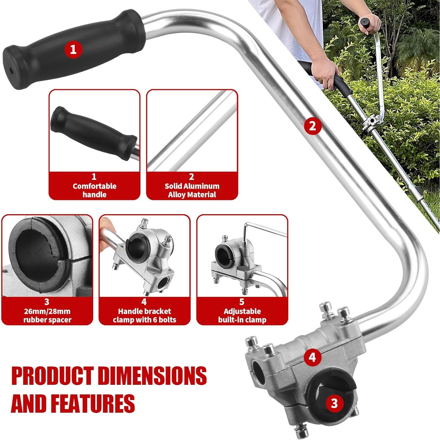 Weed Eater Handle Trimmer Handle, Weed Eater Handle Extension with Bracket Clamp,  Trimmer Grip, Weed Wacker Attachments Aluminum Lawn Trimmer Grip for Landscaping,Lawn Care