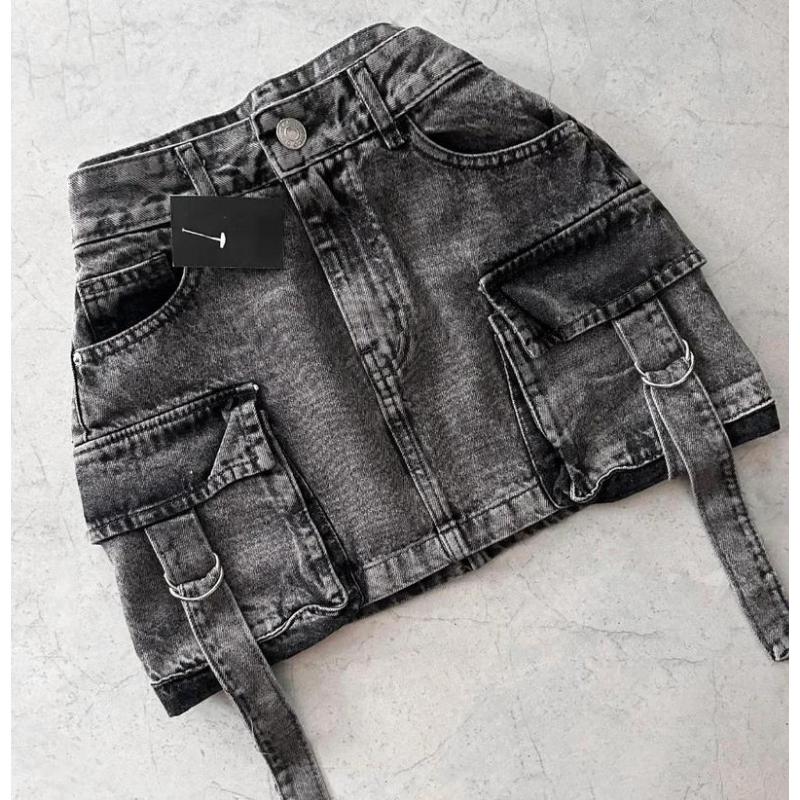 women 2 peice new fashion straps casual multiple pockets denim skirt  goth womens versatile strap streetwear  Womenswear sets Clothes Button Jeans Seamless Suits Gamis Fitted Short Sleeveless