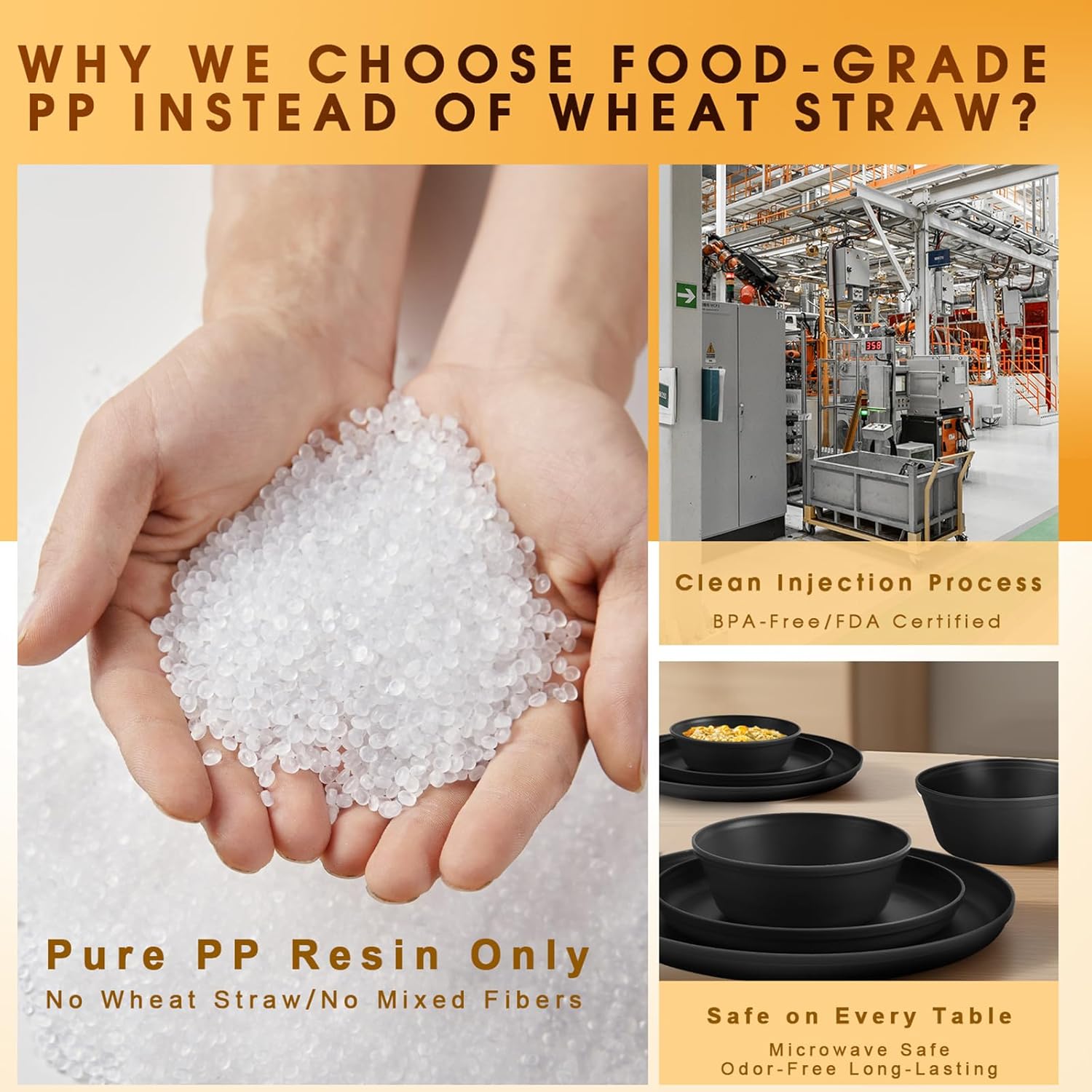 Plastic Dinnerware Sets - 40- Plates and Bowls Sets with Cups, , Forks and Spoons, Dishes Set for 8,  Unbreakable Kitchen Dishware for Apartment, Camping, Outdoor, Black