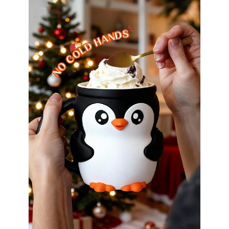 Highland beef ice cream pint holder, cute ice cream pint, 3D printed reusable popsicle container, dessert cup with antifreeze handle - the ideal gift for Highland beef lovers (brown).Cute penguin cup, comes with a spoon, Christmas gift, family use