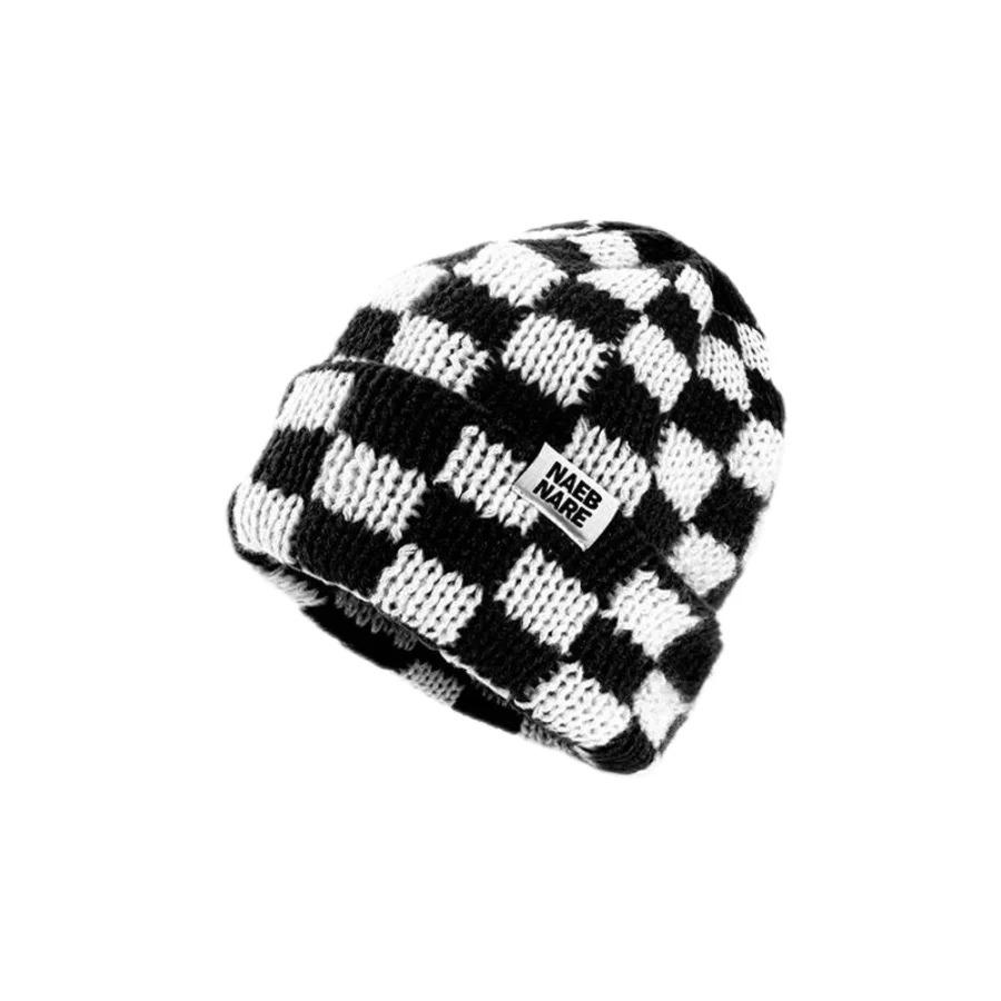 New Japanese Korean Winter Check Plaid Skullies Beanies Knit Hat for Women Ins Luxury Brand Y2k Bonnet Heavy Warm Hat Casual Cap
