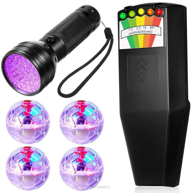 6 Pcs Ghost Hunting Equipment Kit Include 1 Emf Meter 1 UV Flashlight and 4 LED Light up Pet Cat Ball Ghost Investigation Paranormal Equipment for Home Office Inspections Gifts(Strong Light)CC43PanNestSupply