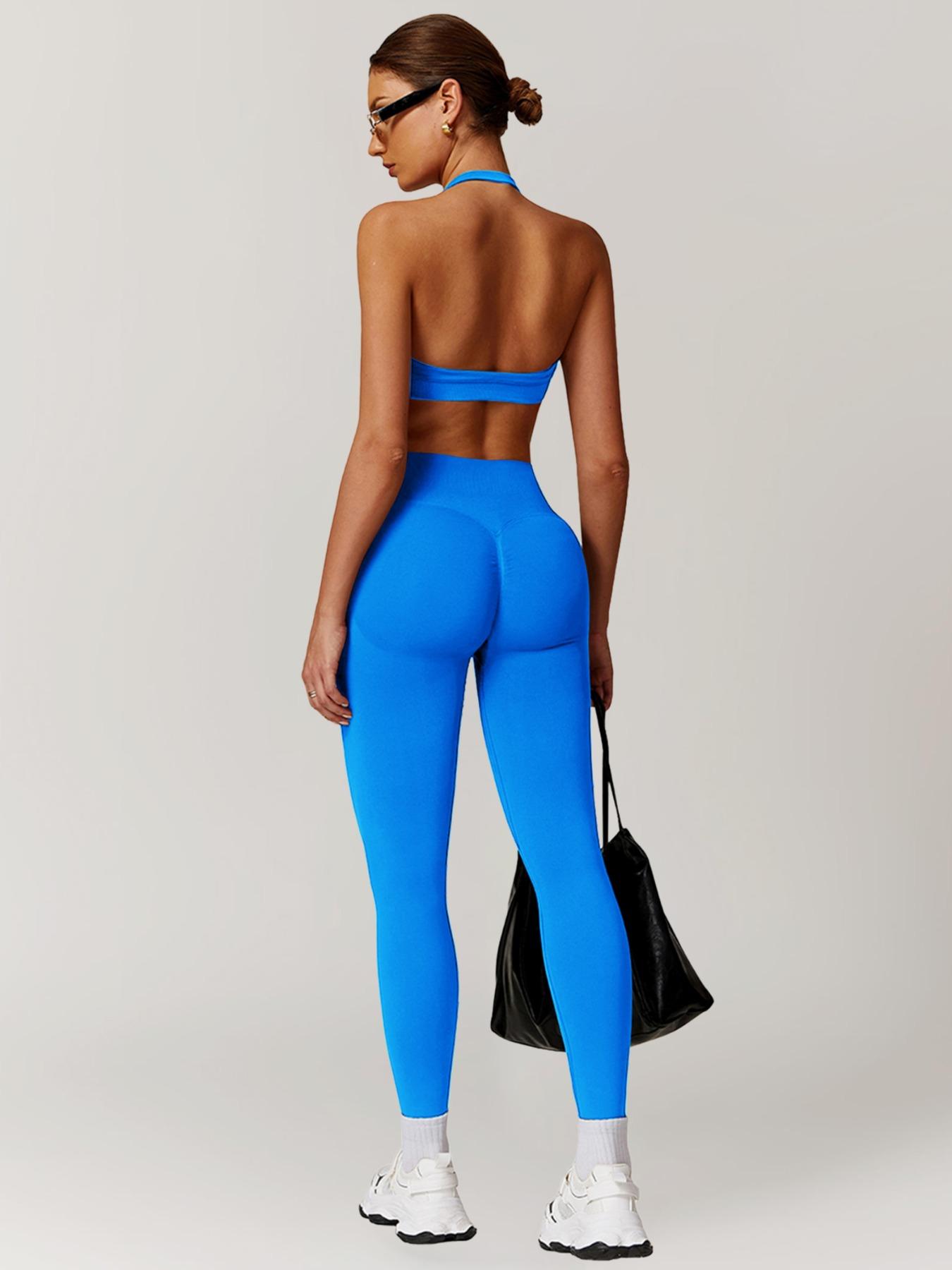 Women's Breathable High-Stretch Sporty Two-Piece Set, Workout Gym Clothing, Seamless Backless Sports Bra & Stretchy Leggings, Suitable for Running and Fitness