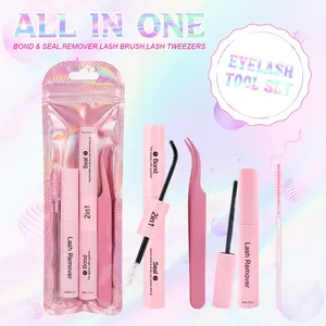 Lash Bond and Seal Kit 4-in-1 DIY Eyelash Extension with Waterproof Cluster Glue 72h Hold, Remover, Tweezers, Portable Eyelash Brush for Beginners