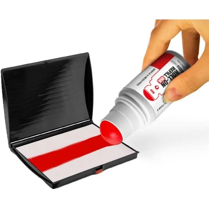 Roll-  Pad Ink Refill 50ml/1.7oz – Self Inking,  & Felt Pads – Easy-Use Roller Ball Applicator (RED)