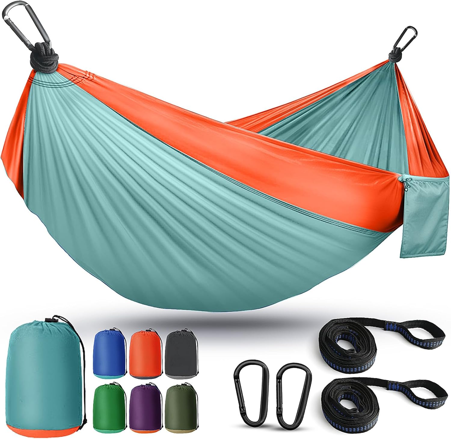 Camping Hammock Lightweight, Portable Hammocks Parachute Hammock with Two Tree Straps, Single or Double Travel Swing Nylon Camp Hammocks, Outdoor Essentials for Beach Backpacking Hiking for Gifts, Blue