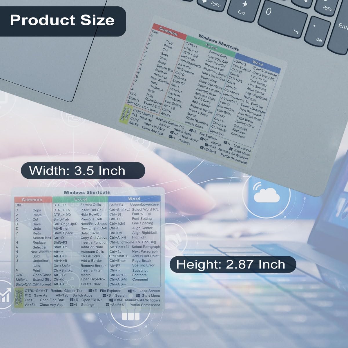 2 count/Pack Shortcut Sticker for  Windows + /Excel (for Windows 11/10) Quick Reference Guide PC Laptop Keyboard Shortcut Stickers, No- Vinyl (Clear)