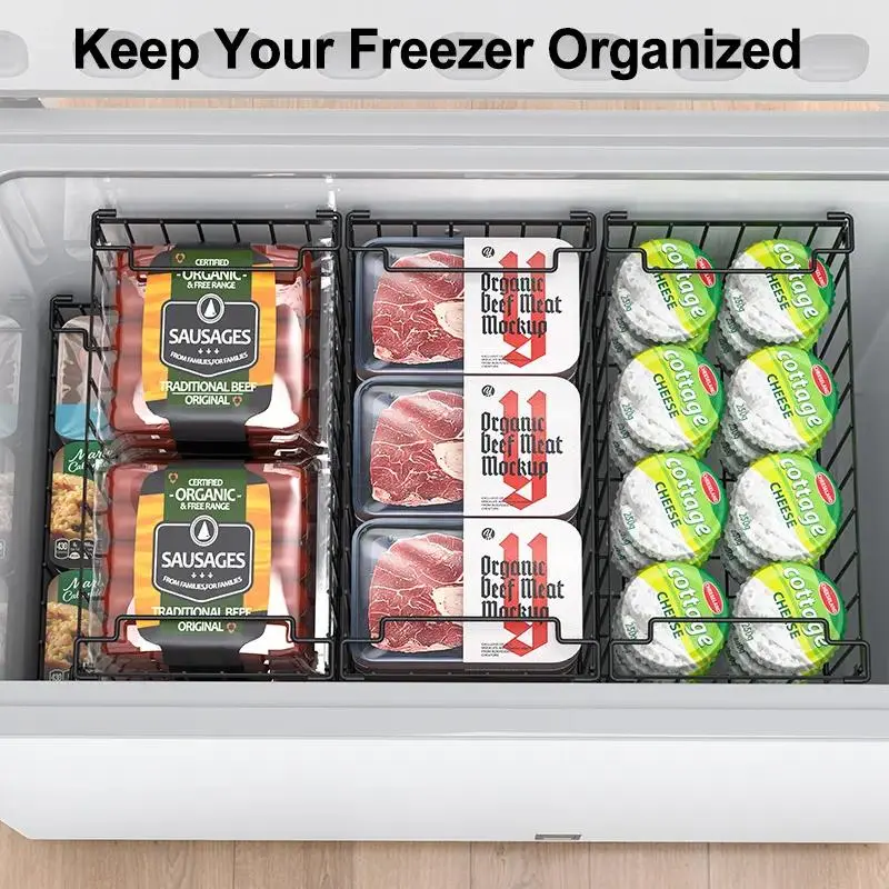 Upgraded Freezer Organizer Bins2/4/6/8 Pack MAX Capacity Stackable Baskets for 5/7 Cu.FT Deep Freezers Rust-Proof Airflow-Friendly Kitchen & Pantry Storage Heavy-Duty Anti-Rust Metal