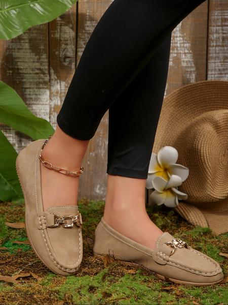 Women's Casual Round Toe Loafers, All-Season Slip-On Shoes, Comfortable Walking Flats, Metal Buckle Decor, Ideal for Work & Daily Wear Women's Casual Round Toe Loafers, All-Season Slip-On Shoes, Comfortable Walking Flats, Metal Buckle Decor, Ideal for Work & Daily Wear