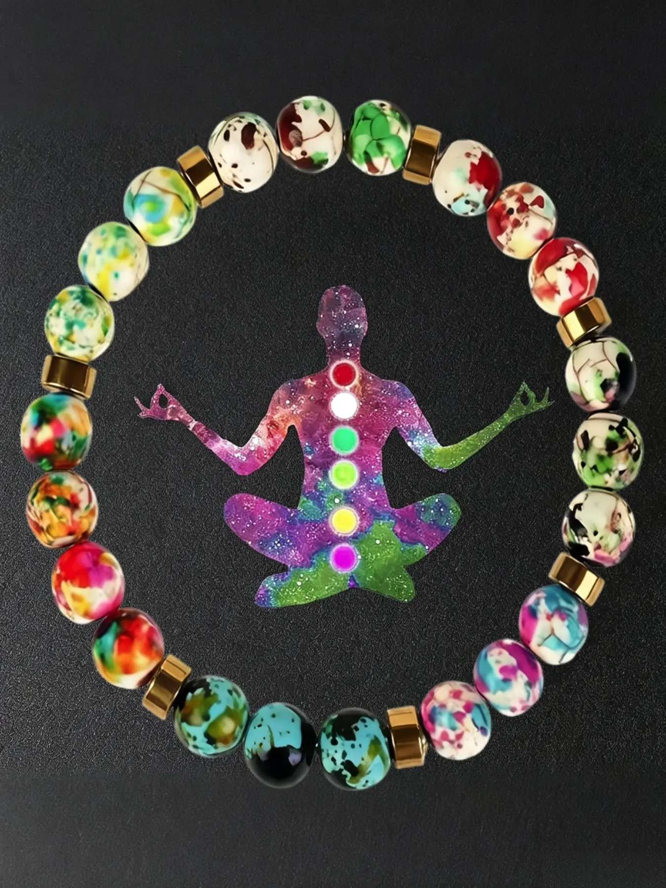 Advanced Chakra Meditation Bracelet, Handmade Meaningful Spiritual Gift, Boho Style, Elastic Cord, All Seasons, All over Print
