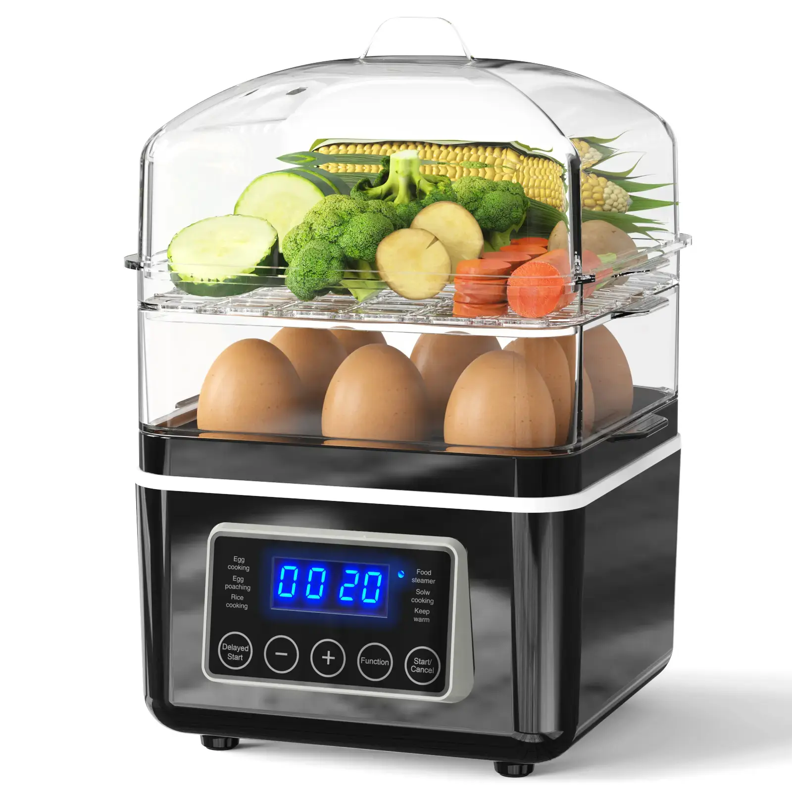 2-Tier Electric Food Steamer - 4 QT Digital Household Appliances with BPA-Free Stackable Baskets, Rapid Egg Cooker, Auto Shut-Off for Veggies, Rice,home essentials Automatic