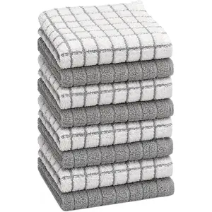 Dish Cloths (8 Pack) | 12" x 12" | 100% Cotton Kitchen Towels | 405 GSM | Soft, Highly Absorbent & Durable Dish Towels for Kitchen | Gray
