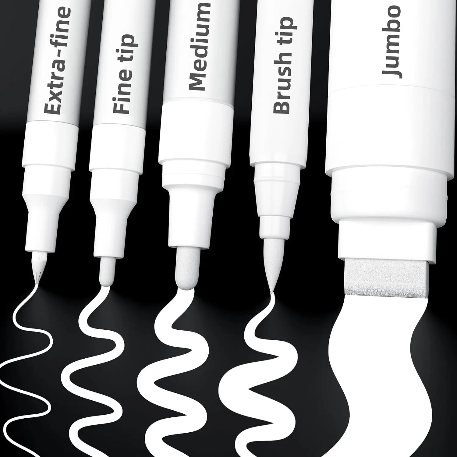 White Markers with Multiple Tips - 5 Count, Bold Lines, High Pigment, Opaque Finish for Office Stationery, Art Supplies Marking Needs