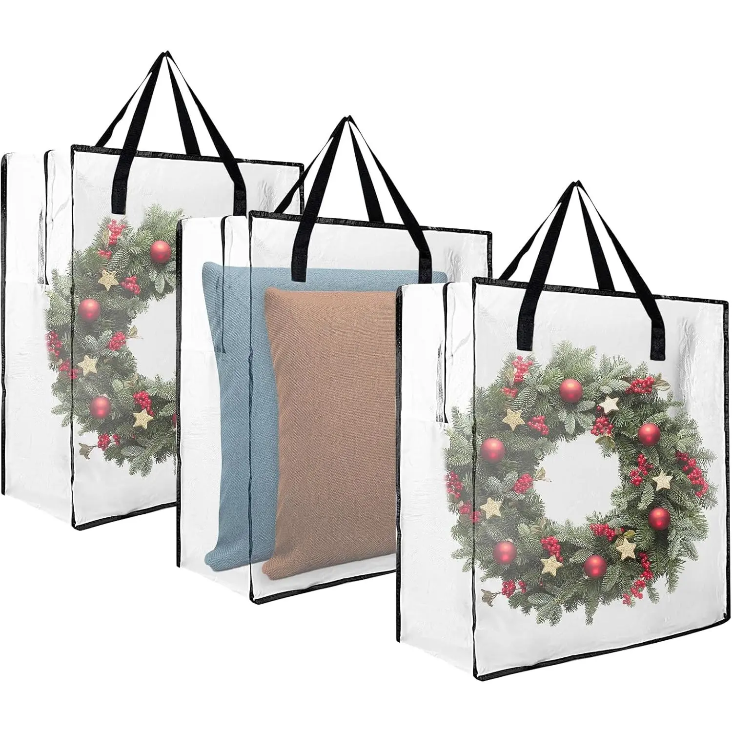 3 PCS Wreath Container - 25 inch Christmas Wreath Bag for Decorations, Container for Home with Handles.