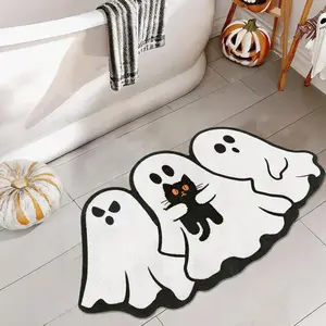 Halloween Rug,Halloween Ghost Cat Bath Mat, Scary Ghost Cat Shape Bathroom Rug Decor, Non-Slip Floor Mat for Kitchen, Bedroom, Living Room