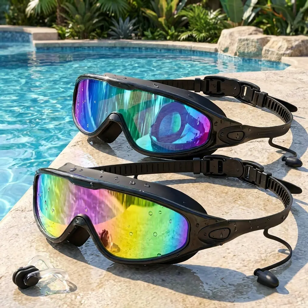 Unisex Wide View Swim Goggles 2 Pack Anti Fog UV400 Waterproof Swimming Glasses Outdoor Fun Water Sports Nose Clips