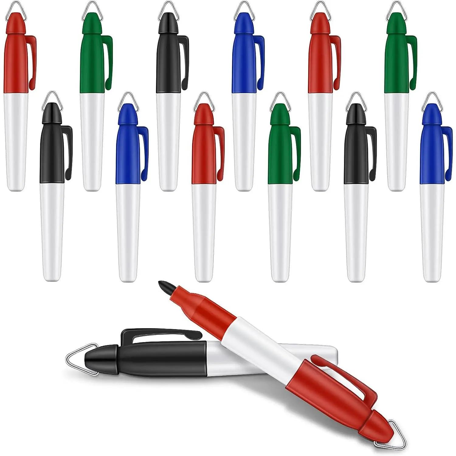 12-Count Compact Mini Permanent Markers with Clip-On Caps, Golf Keychains, Fine Tips Quick-Drying Ink for CNA Badges, Office Use (Black, Blue, Red, Green)