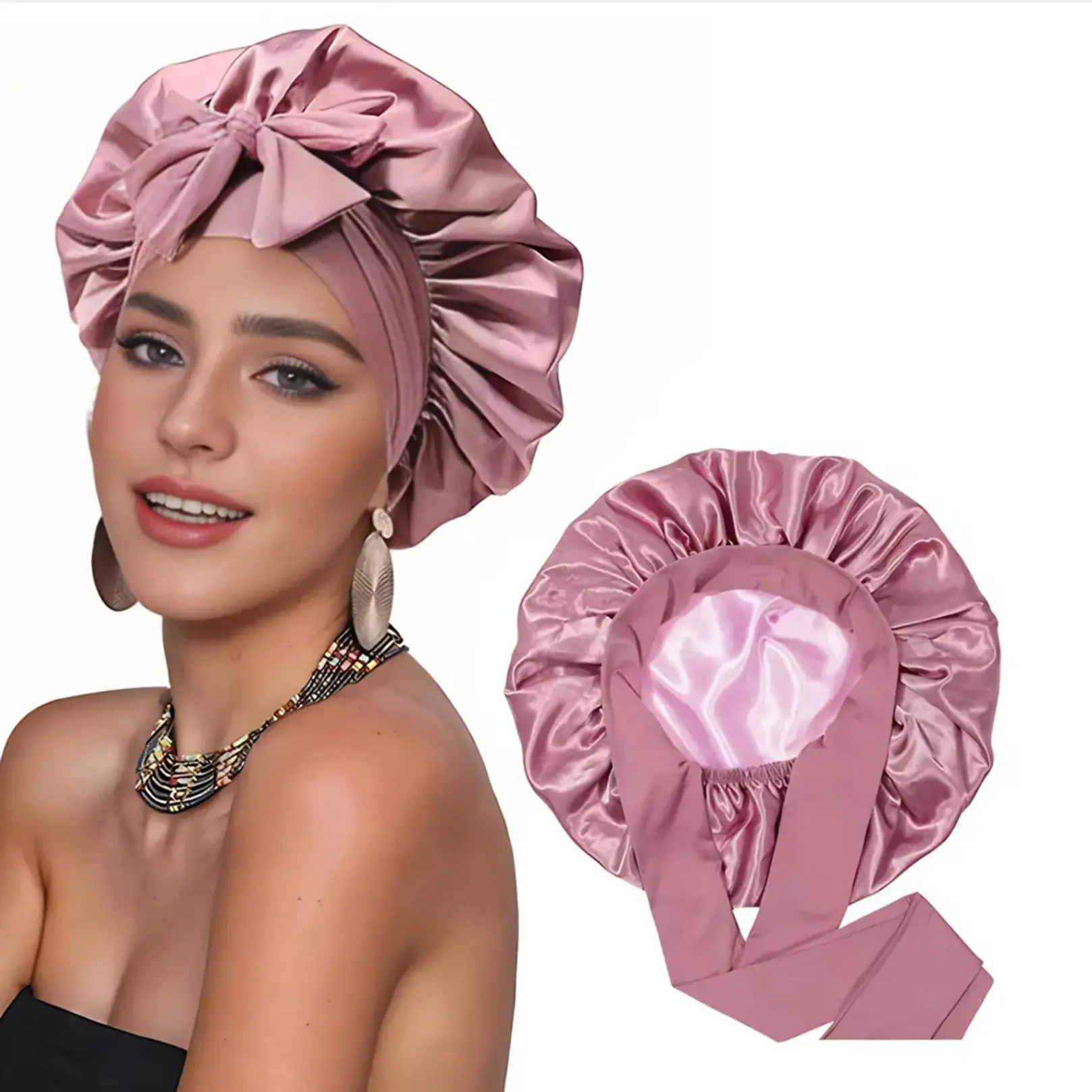 Double Layer Satin Hair Bonnet, Soft Breathable Adjustable Night Sleep Cap, Anti-Frizz Overnight Hair Protection Wrap, Practical Heatless Hairstyle Styling Accessory Designed For All Hair Types For Women Daily Hair Care