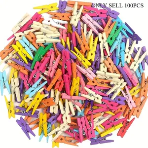 100pcs Wooden Clothes Pins, 10 Colored Small Wooden Chip Clips for Bag Clips Clothespin Bag Clothes Pin Heavy Duty Outdoor