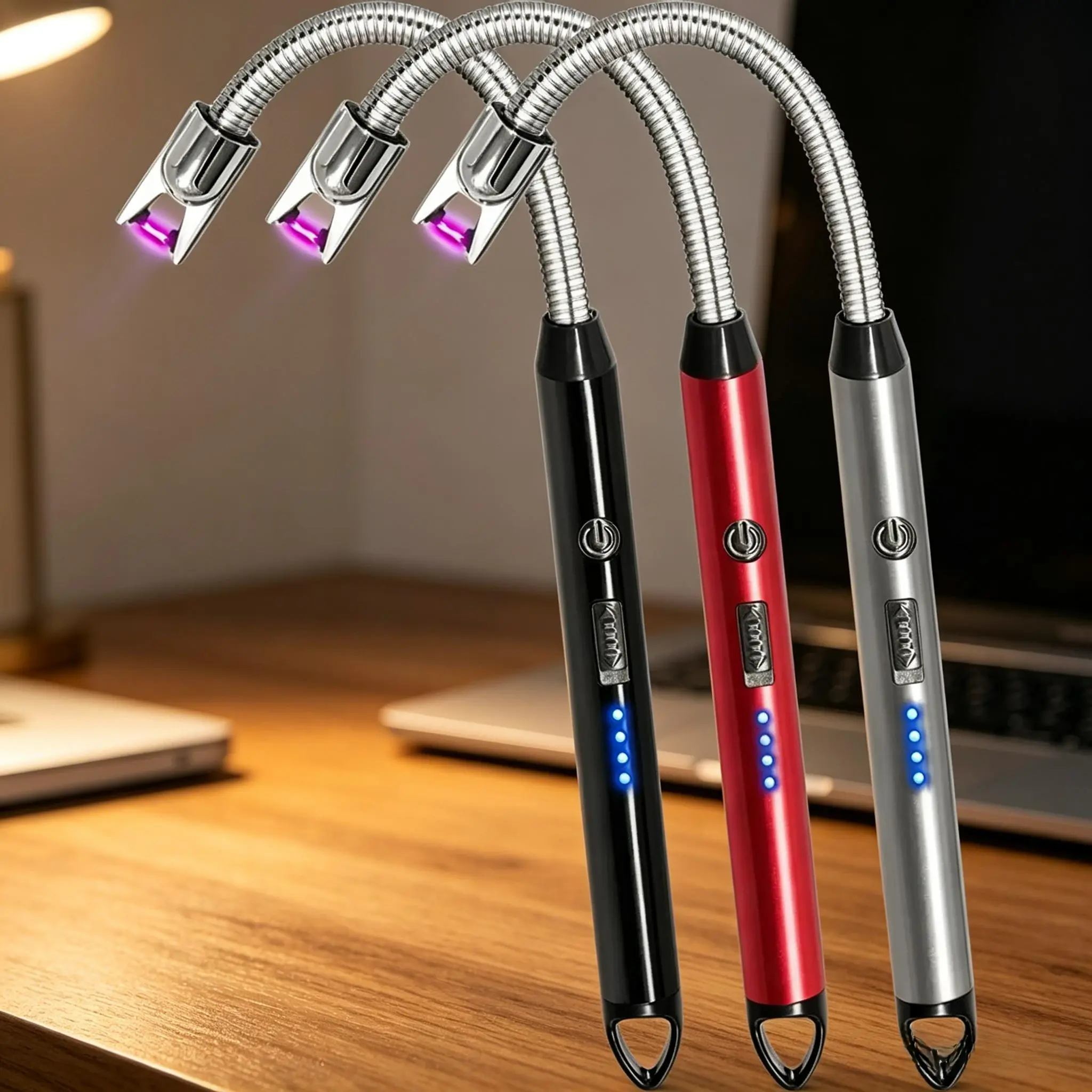 3 Pack 360° Flexible Neck Electric Candle Lighter, USB-C Rechargeable Plasma Arc Lighter, Windproof Flameless Long Lighter with Metal Body for Candles, BBQ
