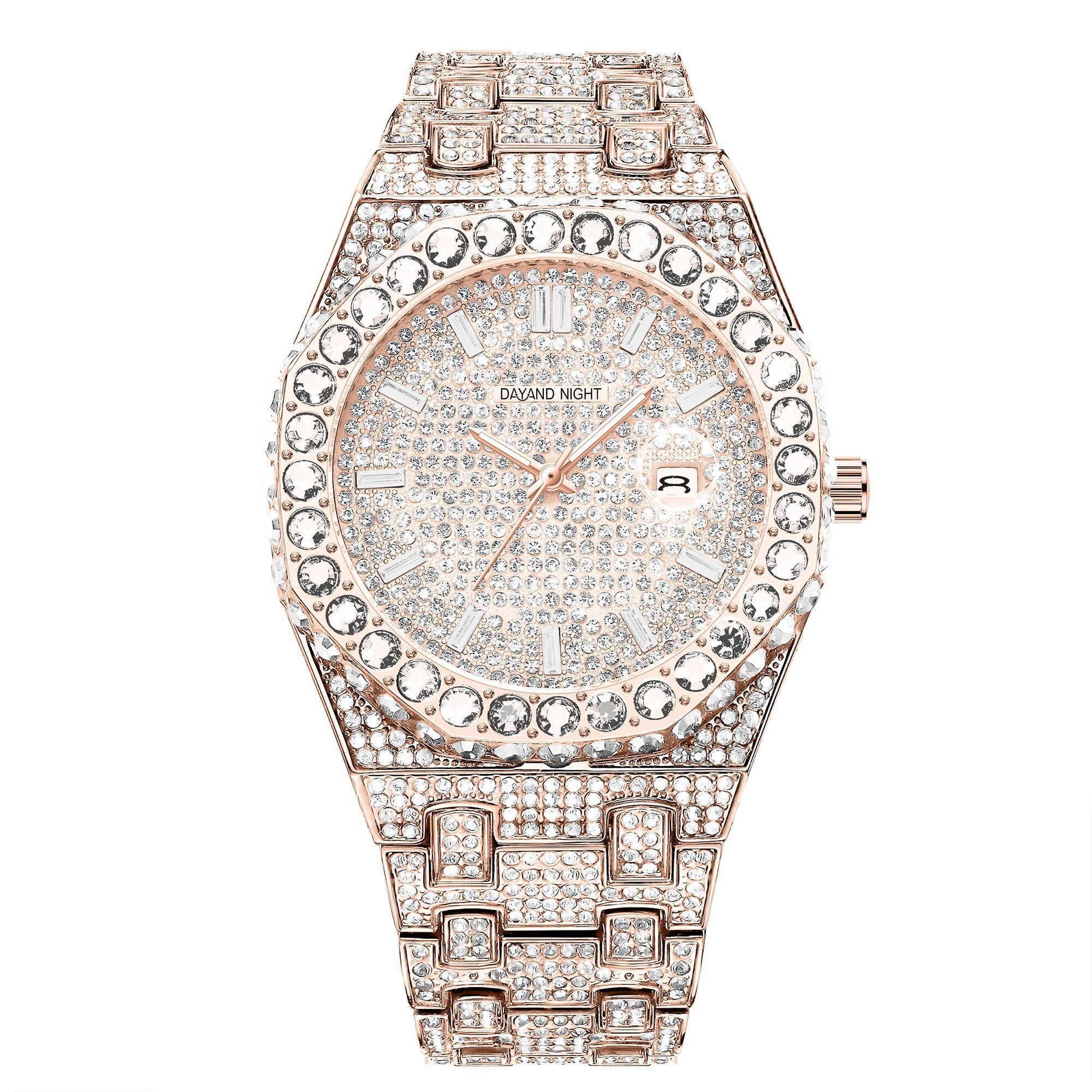 2026 Iced Out Full Pave Round Dial Watch! Sparkly Cubic Zirconia for Men & Women. Perfect Gift! watches for men. Date Night Essential! Stunning Iced Out Round Watch for Him & Her. A Gift They'll Adore.