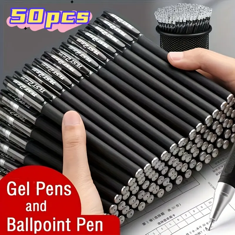 50-Pack Gp380 Executive Gel Pens - High-Quality Smooth Writing Ballpoint Pens, Black Ink, Stylish Black Design, Suitable for Professionals, Students, Office & School Supplies, Work Essentials, Professional Stationery, Stylish Stationery